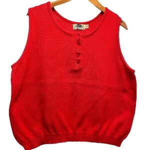LL Bean Cotton Sleeveless Henley Tank Sweater Women's XL Vintage USA
